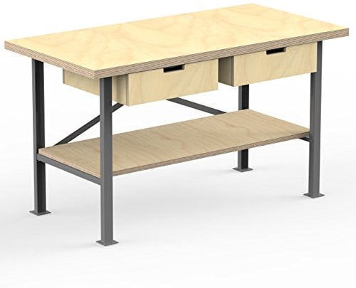 AUPROTEC Profi-Werkbank 1600 x 750 x 850 mm Arbeitsplatte Multiplex 40mm mit 2 Schubladen und Ablage Holz Werkbankplatte Massiv Multiplexplatte - Industriequalitäts-Werktisch