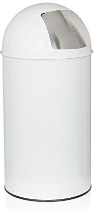 hjh OFFICE 741009 Cubo de basura PUSH 50L blanco satín con tapa push capacidad 50 litros cubo interior extraible