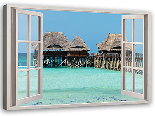 Feeby Impression sur Toile 90x60 cm Decoration Chambre - Decoration Murale Tableau Paysage - Nature Fenêtre - Decoration Maison - Tableau Moderne - Toile Peinture - Art - Poster Mural