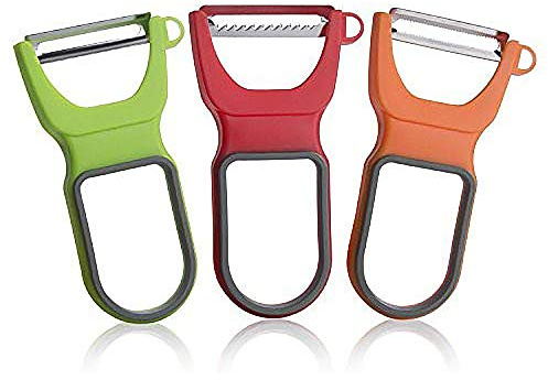 3 Set Swiss Vegetables Fruits Peelers with 3 Blades Red Green Orange