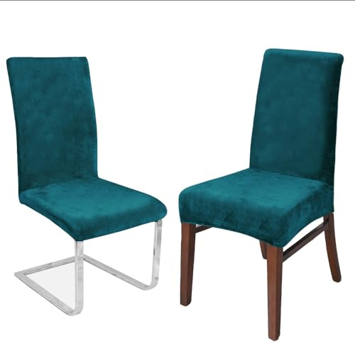 LANSHENG Stuhlhussen 6er Set, Universelle Abnehmbare Waschbar Samt Stuhlbezug, Pflegeleich Langlebig Esszimmerstühle Stuhlhussen für Küche, Restaurant (Dunkelgrün, 6er Set)