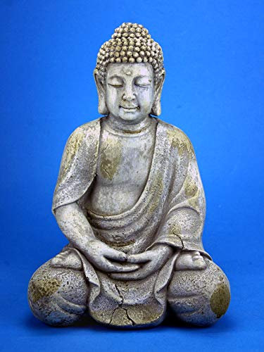 GeKi Trend Buddha Garten Figur 30,5 cm groß frostfest wetterfest grau Antik Stein-Optik Deko