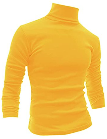 sourcing map Men's Turtleneck Top Slim Fit Long Sleeve Pullover Turtle Neck Shirt Yellow L