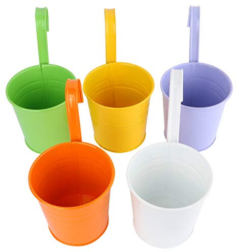 DOITOOL 5 Vasi da Appendere , Vasi Colorati Vaso per Fiori Metallo Fioriere Sospese con Ganci, Fioriera da Balcone /Giardino/ Cortile, Vaso da Parete o Recinzione