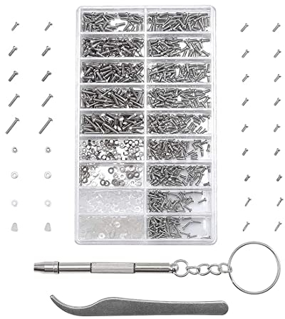 MMOBIEL Juego de 1000 tornillos de acero inoxidable para reparación de gafas de sol, incluye destornillador y pinzas de metal