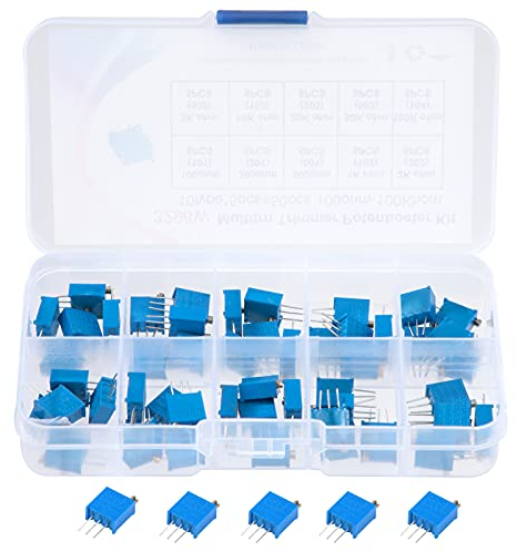 Trimmer Potentiometer Variabler Widerstand 100 bis 100K Ohm 3296W Sortiment Kit mit Aufbewahrungsbox 10 Wert 50 Stück