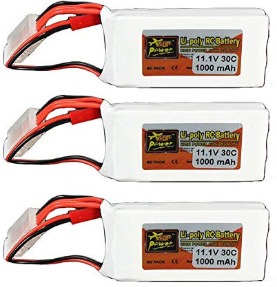 KINGDUO 3Pcs 11.1V 1000Mah 3S 30C Batterie Lipo avec Fiche Jst pour Modèle Rc