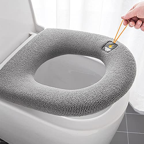 Fiacvrs 2 Pcs/Pack Soft Bathroom Toilet Cushion, Warmer Cushion Pad, Toilet Seat Cover Pads, Reusable Washable (Dark Grey)