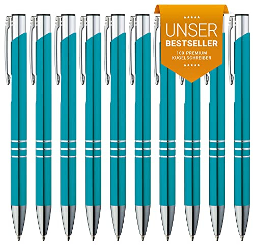 GIMEI® Metall Kugelschreiber 10 Stück | Premium Kugelschreiber Set Hochwertig, Kulli für einfaches & weiches Schreiben | Blauschreibender Kugelschreiber Türkis als optischer Hingucker