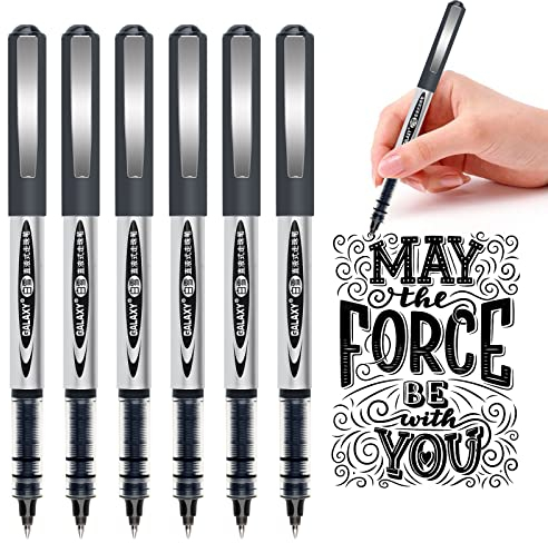 Gelanty Rollerball Pens, 6pcs Black Liquid Ink Ballpoint Gel Quick-Drying Pen for Home, School, Office, Writing, Drawing, Artwork