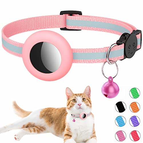 Airtag Katzenhalsband, Integriertes Katzenhalsband Airtag mit AirTag Halter und Glocke,Reflektierendes Katzenhalsband mit abbrechbarer Sicherheitsschnalle für Kätzchen Welpen