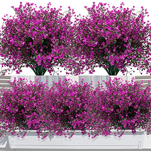 Elecoutek 12 Mazzi Fiori Finti da Esterno Arbusti Artificiali Resistenti ai Raggi UV Piante Artificiali Decorative per Giardino, Vaso, Balcone, Casa, Ufficio, Giardino, Patio, Centrotavola (Fucsia)