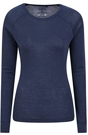 Mountain Warehouse Merino Womens Thermal Baselayer Top - Lightweight, Antibacterial & Breathable Ladies T Shirt - for Travel, Hiking, Camping, Skiing, Snowboard Navy Women's Size 22