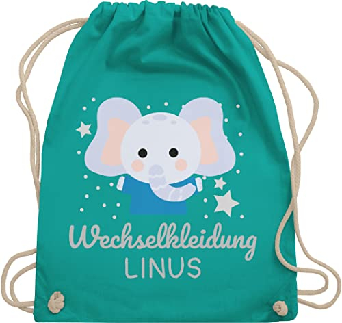 Turnbeutel Rucksack - Kita Beutel Wechselsachen Jungen - Wechselkleidung Elefant - Unisize - Türkis - schlafbeutel kindergarten wechselbeutel personalisierte elephant stoffbeutel kindergartenbeutel