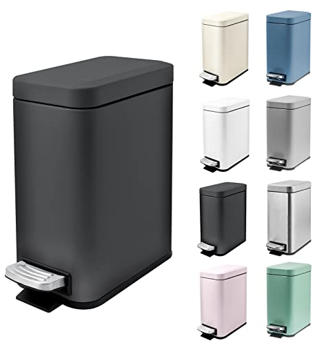 MSYU Kitchen Bin, 5L Rubbish Bin, Steel Pedal Bin with Lid and Inner Bucket, Soft Close (Black)
