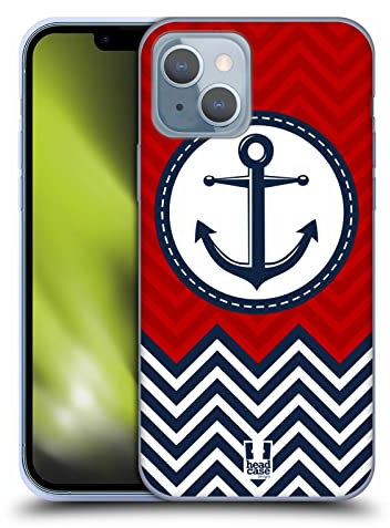 Head Case Designs Blu Ancora Zigzag Nautique Cover in Morbido Gel Compatibile con Apple iPhone 14