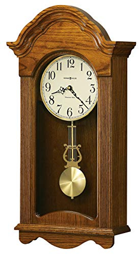 Howard Miller Cambria Wall Clock II 549-518 – Legacy Eichenholzrahmen, Vintage-Heimdekoration, Pendel aus gebürstetem Messing, Quarz, Einzelklingwerk