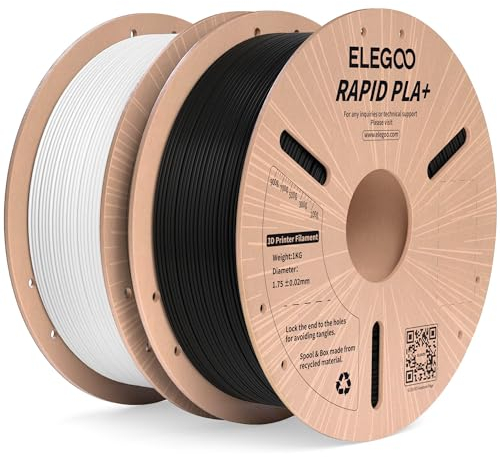 ELEGOO High Speed PLA+ Filament 1.75mm Schwarz Weiß 2KG, Rapid PLA Plus 3D Drucker Speedy Filament für 0-600 mm/s Hochgeschwindigkeitsdruck, Maßgenauigkeit +/-0,02mm, 2 Stück 1kg Spule (2.2lbs)