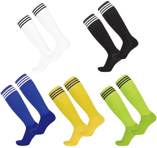Auoketuo 5 Paar Fußballsocken für Kinder, Unisex-Sportsocken für Kinder, lange Fußballsocken für Kinder, Jungen und Mädchen im Alter von (5-12 Jahre). Ideal für Fußballtraining, Laufen und Sport.