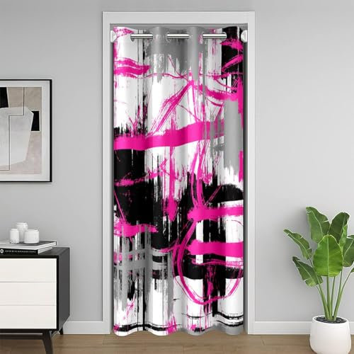 Rose Rose Gris Noir Rideau de Porte 132x203cm Art Abstrait Rideaux Interieur Salon Chambre pour Garçon Modernee Stripes Art Rideau Occultant Rideaux Géométrique Rideaux Exterieur d'entrée