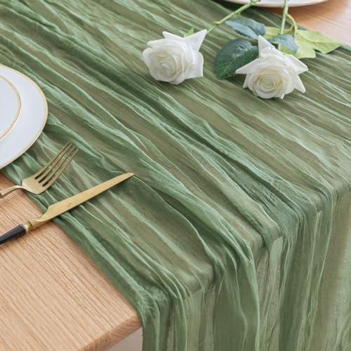 Asee'm Tischläufer Käsetuch 300 x 90cm Salbeigrün Boho Transparente Läufer Tisch Hochzeit Gaze Stoff Rustikale Käse Tuch für Braut Dusche Party