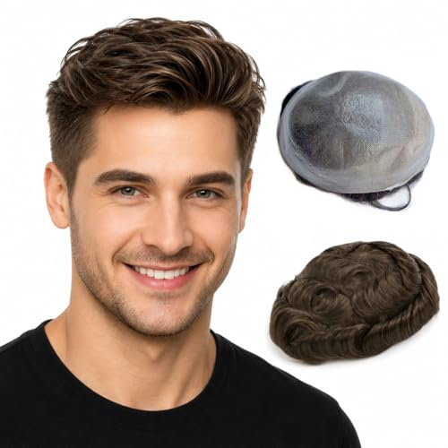 Herren Perücke Transparent PU Männer Toupet Männer Haarteile Einheit Hair Replacement System-Menschenhaar 100% (8 * 10, #2)