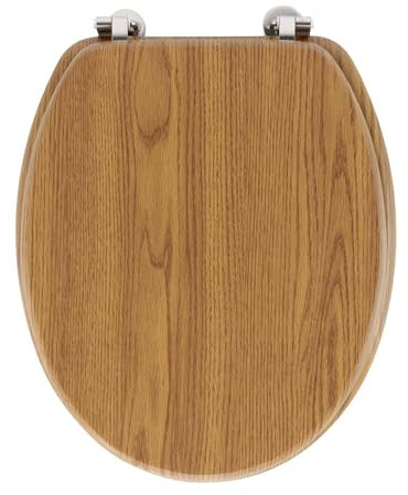 Douceur d'Intérieur, Abattant WC à Charnières Métal (37,5 x 46 cm) Strata Chene, MDF Effet Bois