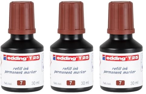 EDDING 3 x Nachfülltinte 30 ml T25 Tropfen für Permanentmarker Braun