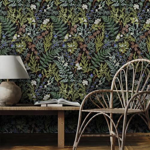 Umtiti 17.3in x 118in Tropical Moss Leaf with Floral Peel and Stick Wallpaper，Diablo Series Vinyl Self-Adhesive Waterproof Wallpaper for Home and Office Decoration (L93192-3，UK