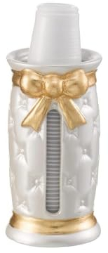 Portabicchieri piccolo in ceramica elegante bianco perlato e foglia oro coll. fiocco foglia oro