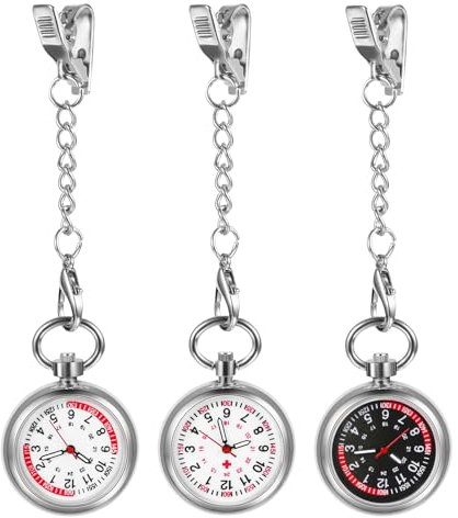 Avaner Montre à Boucle d'infirmière à Quartz Analogique: Montre Médicale Montre Auxiliaire,Montre à Boucle de Calcul du Pouls Montre à Gousset D'infirmière Clip Aide Soignante Facile à Lire-3pcs