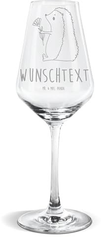 Mr. & Mrs. Panda Personalisiertes Weißwein Glas Igel Blumen - Personalisierte Geschenke, Gute Laune, Genesungswünsche, Personalisierte