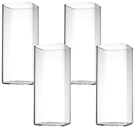 APOMOONS Clear Drinking Glasses 4 Pieces 400ml Water Glasses Long Drink Glasses Set, Thin Square, Elegant bar Glasses for Water Juice Beer Drinks as Well as Cocktails Mojito and Mixed Drinks