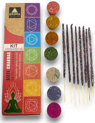 Kit Siete Chakras Aroma 7 Chakras - Barritas de Incienso y 7 bombitas defumación activada Eco Artesanal - HOSTENATURA