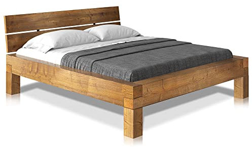 CURBY 4-Fuß-Balkenbett mit Kopfteil, Material Massivholz, Thermo-Fichte