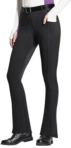 FitsT4 Sports Damen Reithose Bootcut Reitleggings Vollbesatz Schlaghose | Schlaghose Silikon vollbesatz mit Handytasche und Gürtelschlau für das tägliche Reittraining und für Turniere