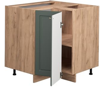 Vicco Eckunterschrank Fame-Line, Grün-Gold Landhaus, 80.5 cm | MDF-Front · Arbeitsplatte Eiche · Höhenverst. Füße · Metallgriffe · Soft-Close