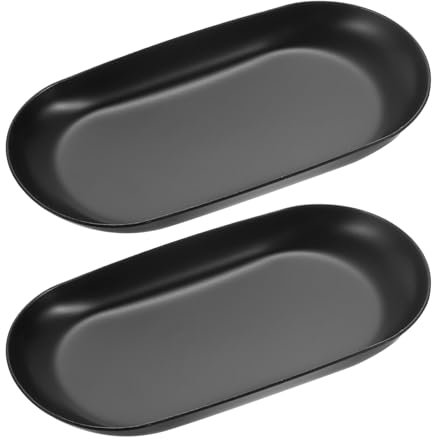 sourcing map 2pcs Stainless Steel Decorative Tray, 3.9 Oval Serving Tray Metal Decorative Plate for Perfume Jewelry Cosmetic Bathroom Organizer, Black