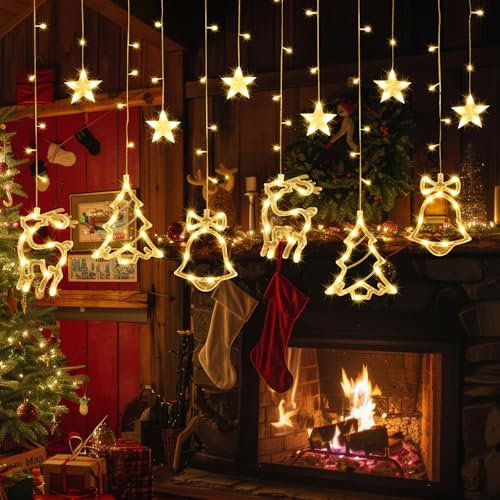 NLMWTI Lámpara de Ventosa de Navidad, 12 Piezas Luz de Ventana Navidad para Colgar, Luz LED para Ventana con Ventosa, Luces de Decoración Navideña