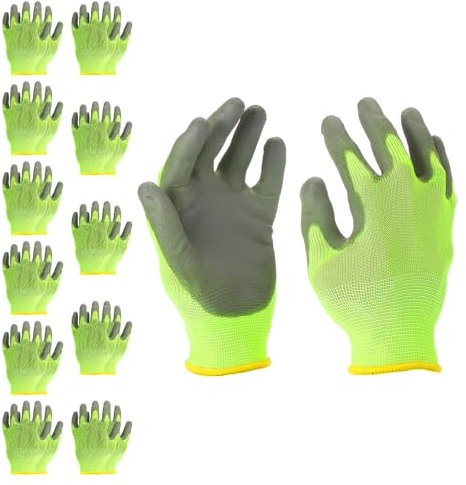 PATIKIL Safety Work Gloves, 12 Pair PU Coated Seamless Knit Gardening Glove with Grip for Woodworking Construction Warehouse Yard Work, Green, Large Size