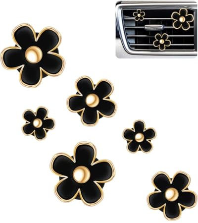 QLEUIFT 6-teiliges Set Auto Lufterfrischer Clip Blumen, Auto Deko Innenraum Blumen, Auto Zubehör Innenraum Mädchen Frauen für Auto Wohnzimmer Büro, Schwarz