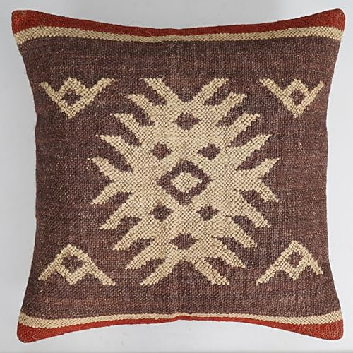 Shubhlaxmifashion Kissenbezug im indischen Vintage-Stil, Kelim, quadratisch, 45,7 x 45,7 cm, Boho, ethnisch, dekorativ, handgefertigt, Wolle, Jute, Outdoor-Kissenbezug, schön
