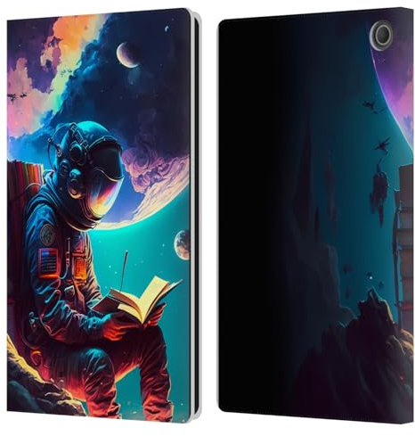 Head Case Designs Officially Licensed Haroulita Reading A Book Astronaut Leather Wallet Case Compatible With Amazon Fire Max 11 2023
