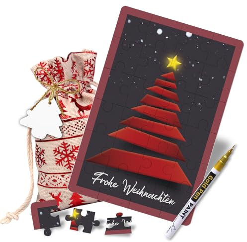 Gutschein Puzzle Weihnachten 24-teilig- Gutscheine zum selber ausfüllen - Gutschein-Karte Rätsel Weihnachtskarte mit Weihnachtsbaum-Motiv- Gutschein Verpackung Weihnachten - Personalisierte Geschenke