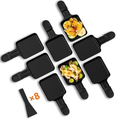 Yoassi 8PCS Poêlon Raclette Carré en Revêtement Antiadhésif, Accessoires pour Apprareil à Raclette, 8PCS Coupelle avec Poignée Anti-brûlure, pour Fromage Fondu, Plaque Grill