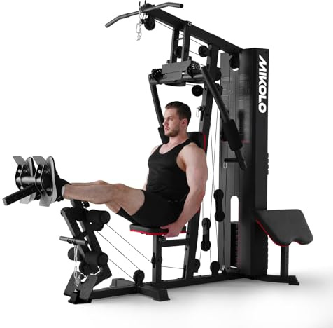 Mikolo Home Gym, Workout Station with 152LBS Weight Stack, Multifunctional Home Gym Equipment with Pulley System for Full Body Strength Training