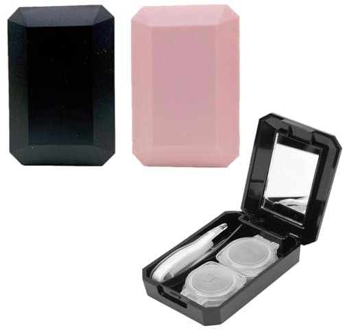 WeddHuis 2 Piezas Estuche Portátil para Lentes de Contacto Set de Viaje para Lentes de Contacto de Colores (60×41×20mm)(Negro + Rosa)