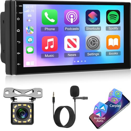 Estéreo de Coche de 2 DIN Compatible con CarPlay Inalámbrico y Android Auto, Radio de Pantalla Táctil de 7 Pulgadas con Bluetooth/EQ/Mirror Link/FM RDS Radio/USB/SWC