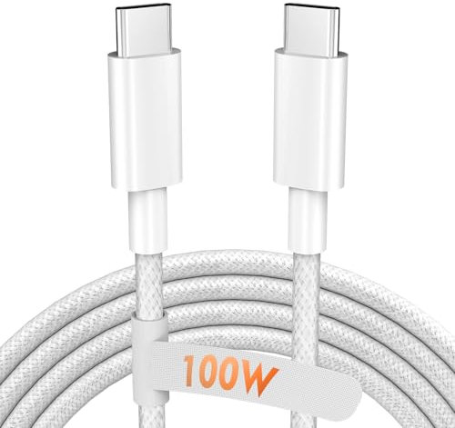 USB C to USB C Cable, 2M 100W Nylon Braided Charger for iPhone 16/16 Plus/16 Pro Max/15/15 Plus/15 Pro Max, MacBook Pro, iPad Pro Air, Samsung S24/S24 Ultra/S23 USBC