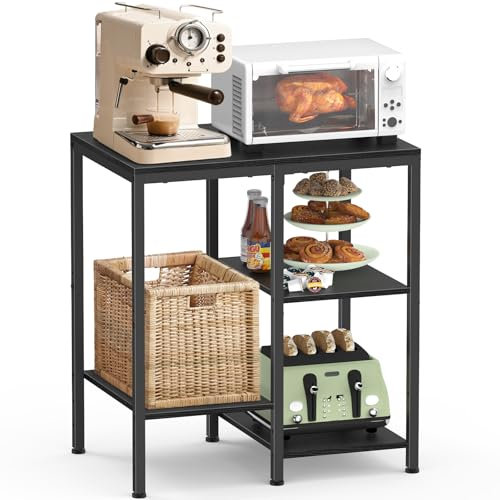 OGEMXU Kitchen Baker's Rack, Microwave Stand Table with Storage, 4-Tier Small Kitchen Shelf Rack for Living Room, Office, Corner, Industrial (Black)